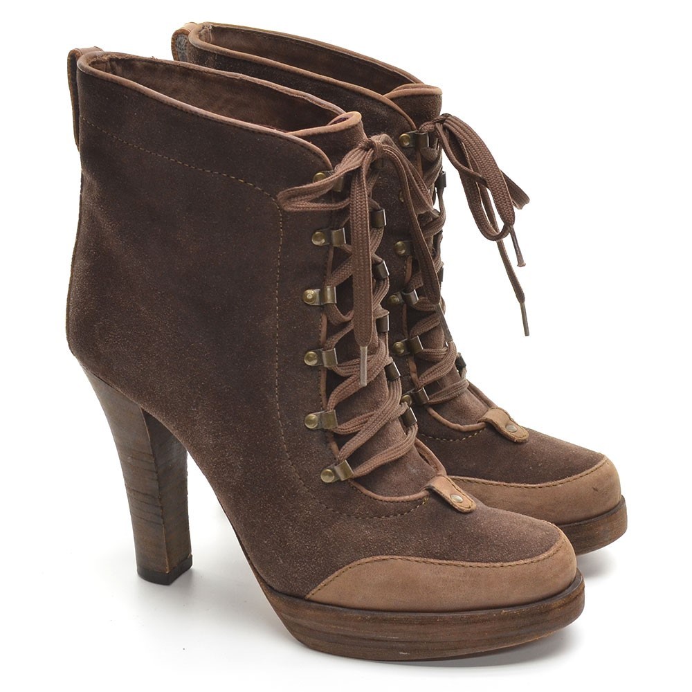 Sportmax Max Mara Brown Suede Heeled Lace Up Booties 37